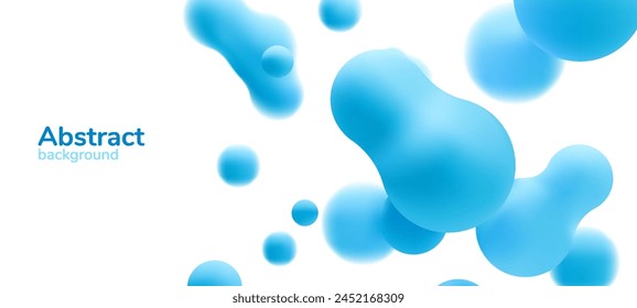 3d liquid blobs set. Abstract colored spheres in flight. Vector realistic render of bubbles on an isolated white background. Illustration of lava lamp elements.