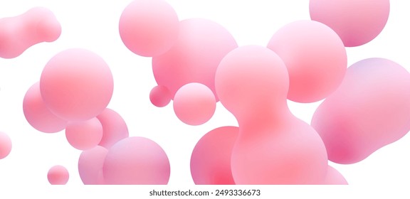 3d liquid blobs set. Abstract colored spheres in flight. Vector realistic render of bubbles on an isolated white background. Illustration of lava lamp elements.