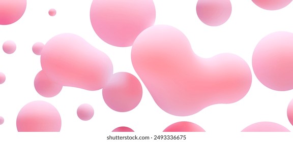 3D Liquid Blobs Set. Abstrakte farbige Kugeln im Flug. Vektorgrafik Realistisches Rendering von Blasen auf einem isolierten weißen Hintergrund. Illustration von Lava-Lampe-Elementen.