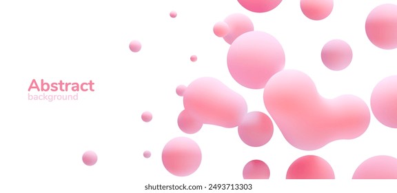 3d liquid blobs set. Abstract colored spheres in flight. Vector realistic render of bubbles on an isolated white background. Illustration of lava lamp elements.