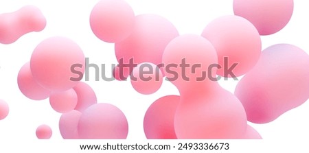 3d liquid blobs set. Abstract colored spheres in flight. Vector realistic render of bubbles on an isolated white background. Illustration of lava lamp elements.