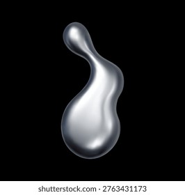 3d liquid chrome metal drop and shape. Sleek chrome blob captures the look of molten metal with smooth gradients and subtle reflections. Vector liquid drop for sci fi interfaces, or fashion accent