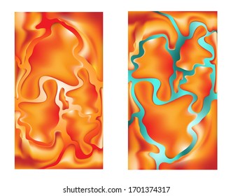 3d liquid color set. Bright blend of orange shades of turquoise. Futuristic design posters. Vector EPS10