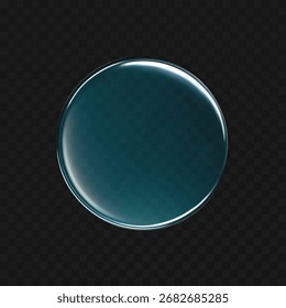 3D liquid glass disc icon isolated on a dark background. Render of transparent button with clear, blue gradient and liquid texture, or mirror. 3D vector UI element for tech, game or interface mockup