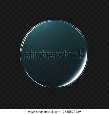 3D liquid glass disc icon isolated on a dark background. Render of transparent button with clear, blue gradient and liquid texture, or mirror. 3D vector UI element for tech, game or interface mockup
