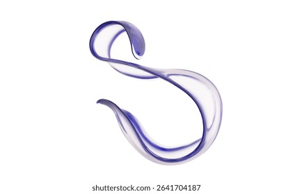 3d Liquid Glass Ribbon Shape and Abstract Fluid Background. Gradient Element Blends Transparent Holographic Wave with Purple Design. Futuristic Glossy Curve and Swirl for Dynamic Art.