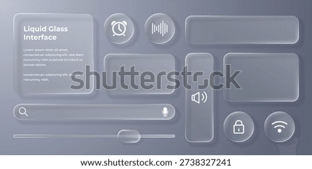 3D Liquid glass smartphone interface isolated. UI UX light frame rounded square and circle elements with a glow stroke. Collection design widget for smartphone and web app.	