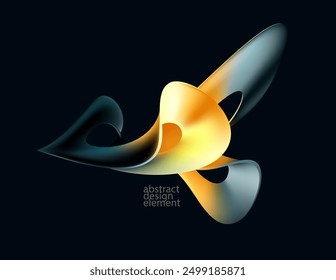 3D liquid shapes. Abstract curved geometric shapes on dark background.