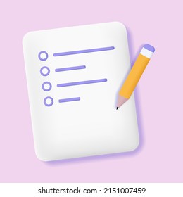 3d list. 3d document. 3d report sheet