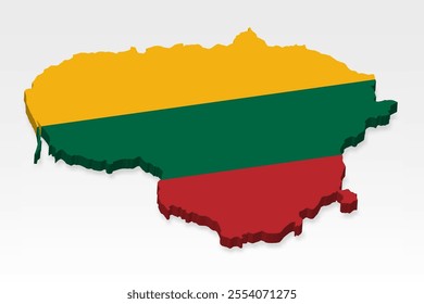 3D  Lithuania map with flag. Three dimensional map of Lithuania with shadow. Flag of Lithuania on white background for your design, app, UI.  Stock vector. EPS10. 