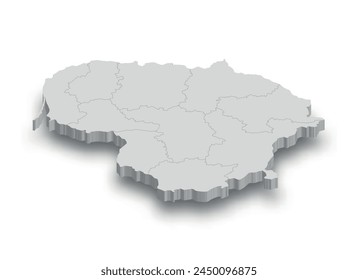 Weiße Karte von 3D Litauen mit isolierten Regionen auf weißem Hintergrund