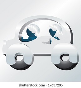 3D little men go by the silvery car