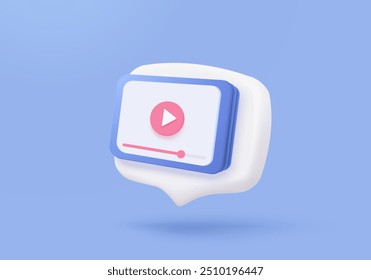 3D live stream icon on social media browser, emotion in cinema frame. Social media playing video promote the idea of passive revenue generation. 3D live entertainment icon vector render illustration