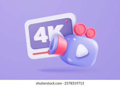 3D live stream icon on social media browser, emotion in cinema frame. Social media playing video promote the idea of passive revenue generation. 3D live entertainment icon vector render illustration