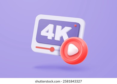 3D live stream icon on social media browser, emotion in cinema frame. Social media playing video promote the idea of passive revenue generation. 3D live entertainment icon vector render illustration