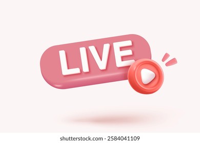 3D live stream icon on social media browser, emotion in cinema frame. Social media playing video promote the idea of passive revenue generation. 3D live entertainment icon vector render illustration