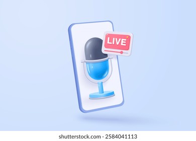 3D live stream icon on social media browser, emotion in cinema frame. Social media playing video promote the idea of passive revenue generation. 3D live entertainment icon vector render illustration