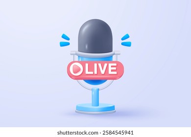 3D live stream icon on social media browser, emotion in cinema frame. Social media playing video promote the idea of passive revenue generation. 3D live entertainment icon vector render illustration