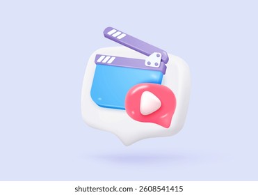 3D live stream icon on social media browser, emotion in cinema frame. Social media playing video promote the idea of passive revenue generation. 3D live entertainment icon vector render illustration