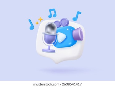 3D live stream icon on social media browser, emotion in cinema frame. Social media playing video promote the idea of passive revenue generation. 3D live entertainment icon vector render illustration