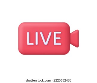 3D Live streaming icon. Broadcasting, livestream or online stream. Social media concept. Template for tv, online channel, live breaking news. Trendy and modern vector in 3d style.