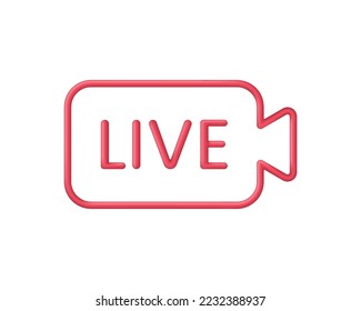 3D Live streaming icon. Broadcasting, livestream or online stream. Social media concept. Template for tv, online channel, live breaking news. Trendy and modern vector in 3d style.