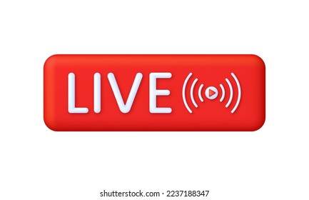 3D Live streaming icon. Broadcasting, livestream or online stream. Social media concept. Template for tv, online channel, live breaking news. Trendy and modern vector in 3d style.