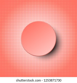 3d Living coral orange circle paper vector design on white halftone dots pattern with orange background for abstract concept