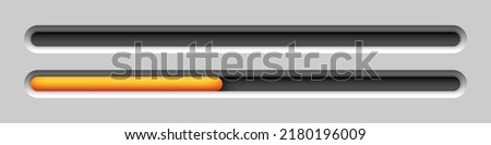 3d Loading bar. The health or progress bar. Life scale. Orange bar. Design elements for video games. Vector clipart isolated on gray background.