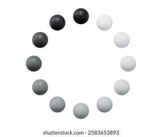 3d loading sign or waiting symbol in the form of a circle with balls. Black and white colors. Stock vector illustration on isolated background.