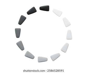 3d loading sign or waiting symbol in the form of a circle with trapezoid. Black and white colors. Stock vector illustration on isolated background.