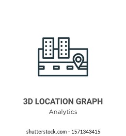 3d location graph outline vector icon. Thin line black 3d location graph icon, flat vector simple element illustration from editable analytics concept isolated on white background