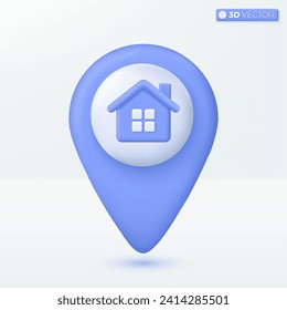 3d location and House symbol icon. Trendy Smart Home, Real estate, loan, mortgage, back concept. 3D vector isolated illustration design. 3D vector isolated illustration, Cartoon pastel Minimal style.