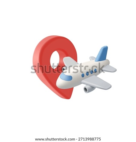 3D location icon, passenger minimalistic airplane on white background. For concepts of air travel, vacation, travel, delivery. Vector illustration.