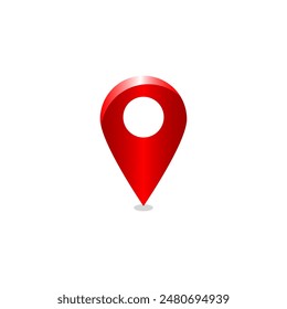 3D location icon vector. Red color shiny location point or pin mark for navigation isolated on white background