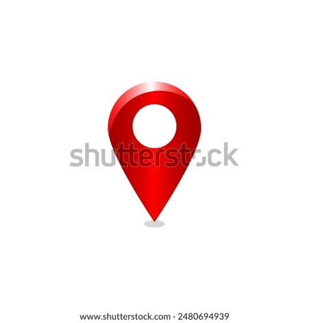 3D location icon vector. Red color shiny location point or pin mark for navigation isolated on white background
