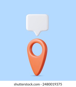 3D Location Map Pin and Chat Bubble. Red GPS Pointer Marker Icon. GPS and Navigation Symbol. Element for Map, Social Media, Mobile Apps. 3d rendering. Vector illustration