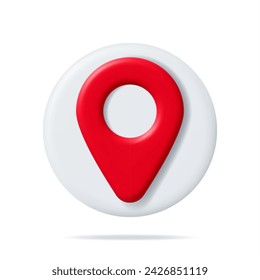 3D Location Map Pin Isolated on White. Red GPS Pointer Marker Icon. GPS and Navigation Symbol. Element for Map, Social Media, Mobile Apps. Realistic Vector Illustration