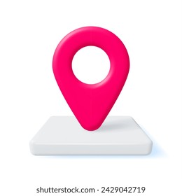 3D Location Map Pin Isolated on White. Red GPS Pointer Marker Icon. GPS and Navigation Symbol. Element for Map, Social Media, Mobile Apps. Realistic Vector Illustration