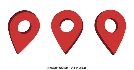 3d location map pointer icon, place pin marker sign - isometric red gps map pointers in red frame, destination symbols in red color