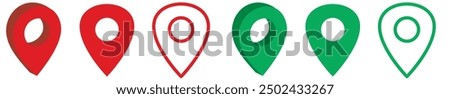 3d location map pointer icon, place pin marker sign - isometric red and green gps map pointers in flat style, destination symbols. location pin line icon, Navigation.