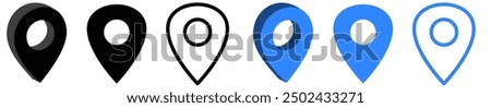 3d location map pointer icon, place pin marker sign - isometric black and blue gps map pointers in flat style, destination symbols. location pin line icon, Navigation.