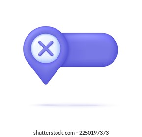 3D Location pin and cross mark. Web banner for text and notes. GPS navigator pointer. Trendy and modern vector in 3d style.