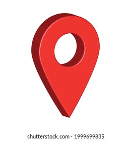3D location pin design with red color. 3D location pin for map vector illustration. Landscape location pin in 3D style on a white background.