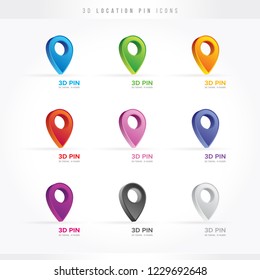 3D Location Pin Logo and Icon