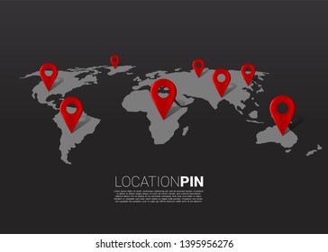 3D location pin marker on world map. Concept for GPS navigation system infographic .