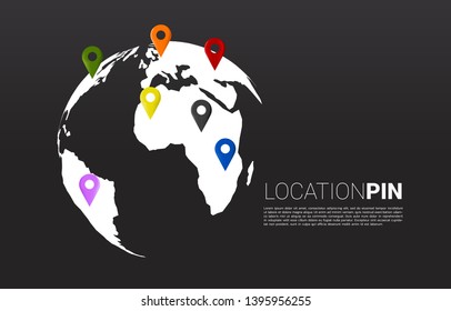 3D location pin marker world globe. Concept for GPS navigation system infographic .