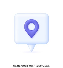 3D Location pin on Speech Bubble. Web banner for text and notes. GPS navigator pointer. Trendy and modern vector in 3d style.