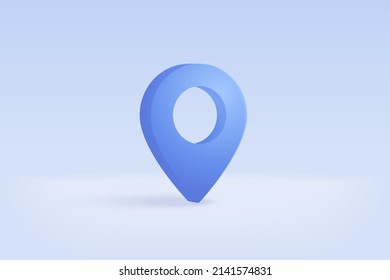 3D location point marker of map or navigation pin icon sign on isolated white background. navigation is blue pastel colour with shadow on map direction. 3d GPS pin vector rendering illustration