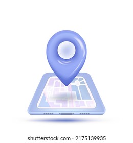 3D location point marker of map or navigation pin icon sign on isolated white background. navigation is purple pastel colour with shadow on map direction. 3d GPS pin vector rendering illustration